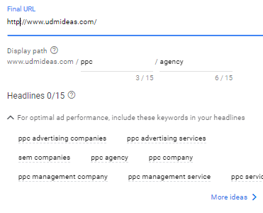 final url set up in Google Ad