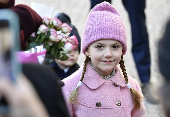 Prince Daniel, Princess Estelle and Prince Oscar attended Princess Victoria's Name Day. By Malina trousers