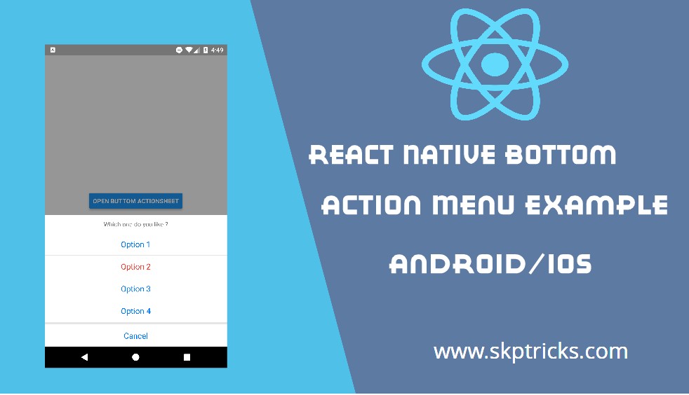 React Native Bottom Action Menu Example | SKPTRICKS