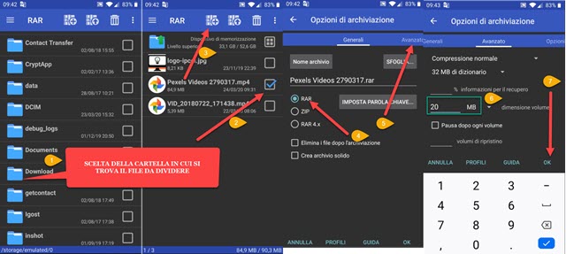 creare un archivio di più volumi con app RAR creare un archivio di più volumi con app RAR