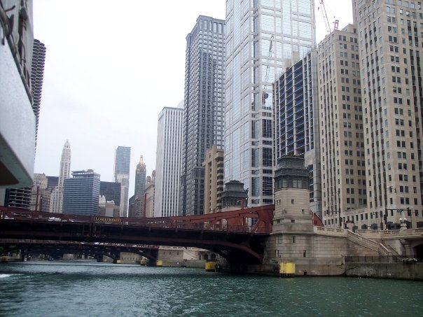 Downtown Chicago bridge over river by Hello Lovely Studio