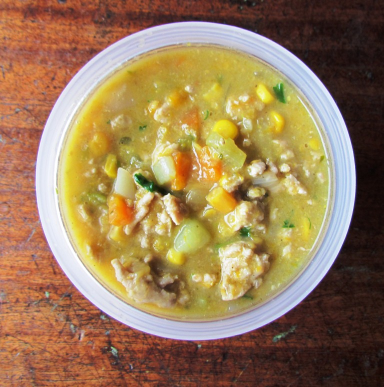 Peta Eats Sweet Corn and Vegetable Chicken Soup