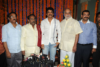 Nagarjuna and team in Shirdi Sai press meet