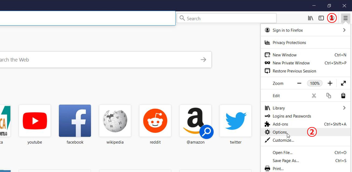 Hình 3. Mở menu Options trên Firefox Hình 3. Mở menu Options trên Firefox
