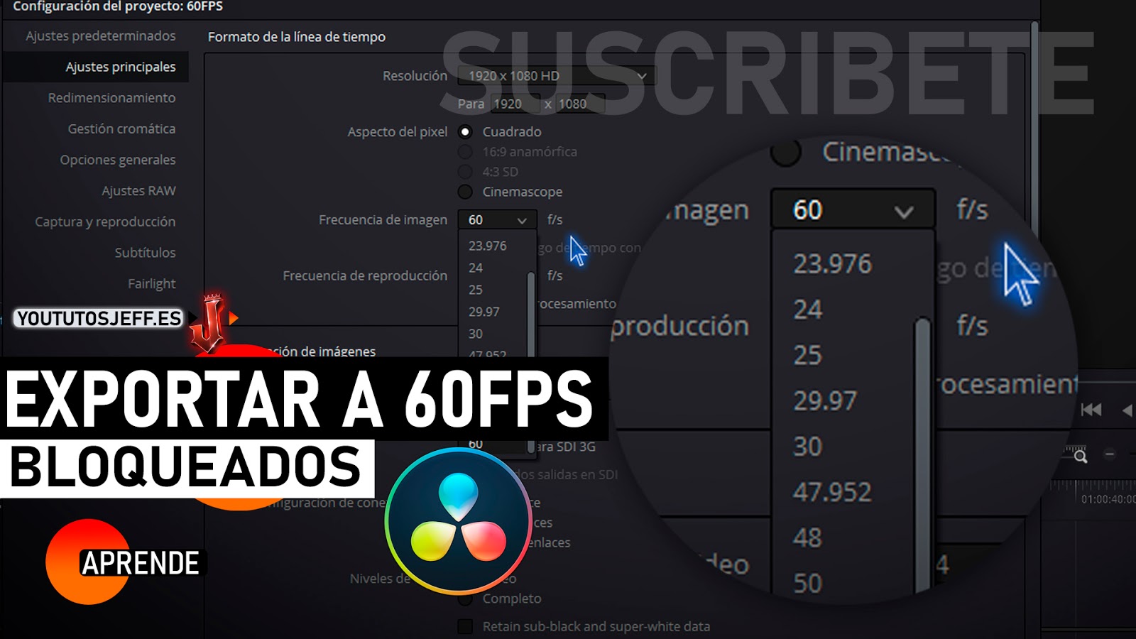 Como Exportar a 60FPS con Davinci Resolve 16, FPS Bloqueados