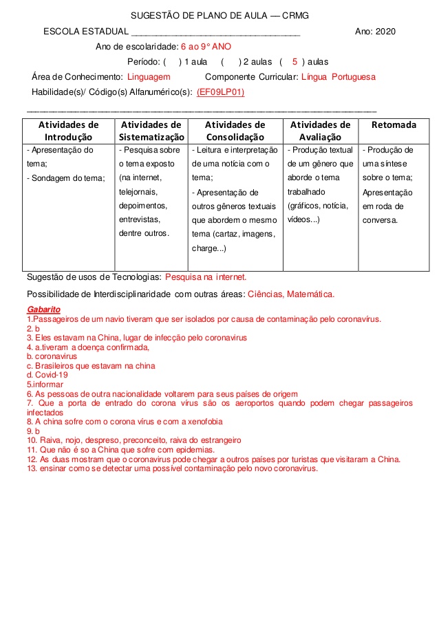 ATIVIDADES DIVERSAS CLÁUDIA Plano de aula Língua Portuguesa EF69LP01