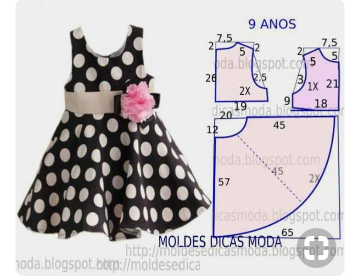 Nove Moldes de vestidos de 3 a 9 anos para imprimir - Molde para