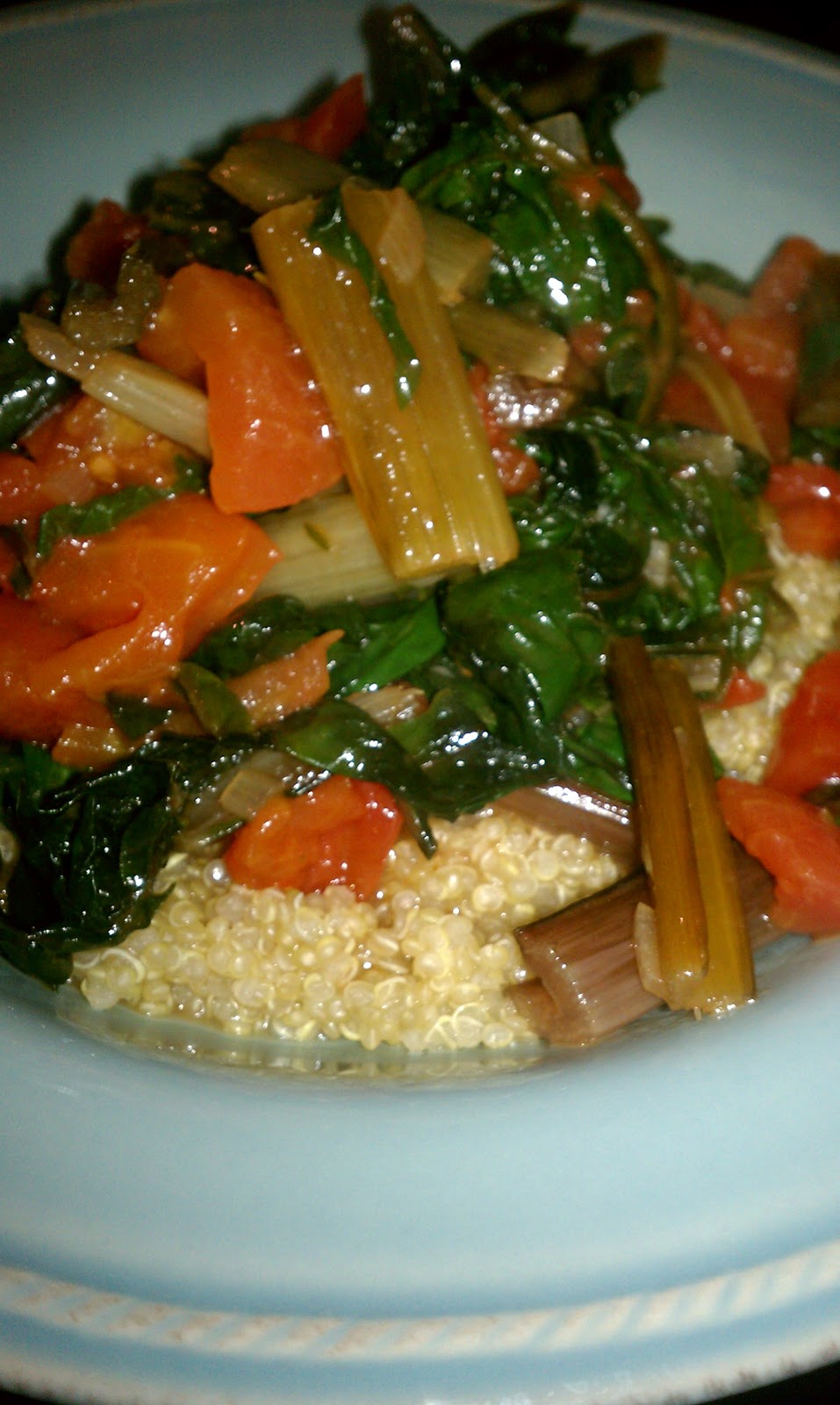Surprise Veggies: Quinoa with Swiss Chard, Garlic and Tomatoes