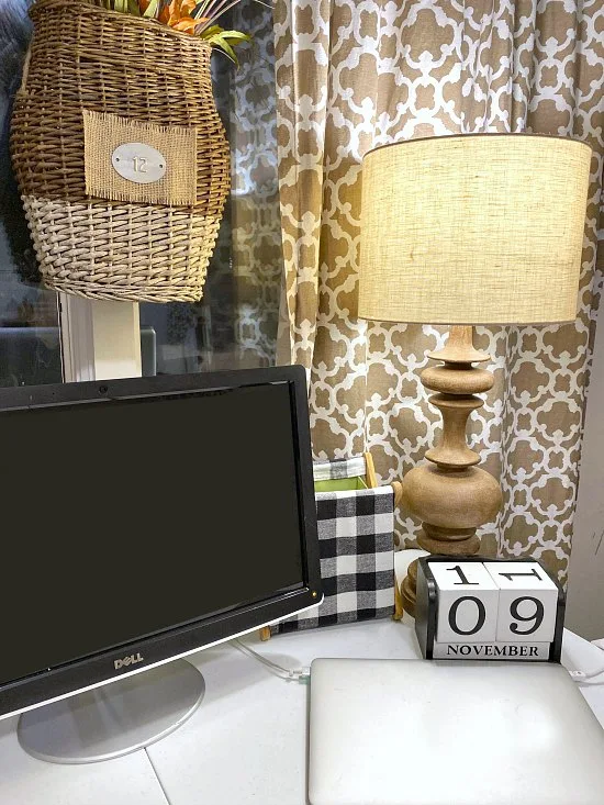 DIY Mini desktop buffalo check home office trash can makeover 