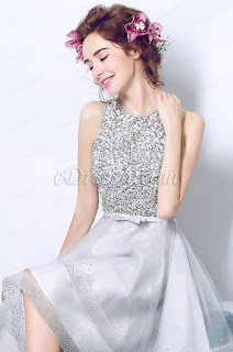 sleeveless grey cocktail graduation dress