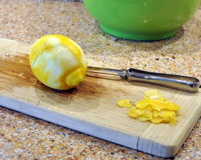 Lemon Peel for Winter Fruit Salad ♥ KitchenParade.com, when fresh fruit is scarce, a combination of fresh, frozen and canned fruit brightened with lemon peel and a fruity liqueur like Grand Marnier. Vegan. Gluten Free. Weight Watchers Friendly.