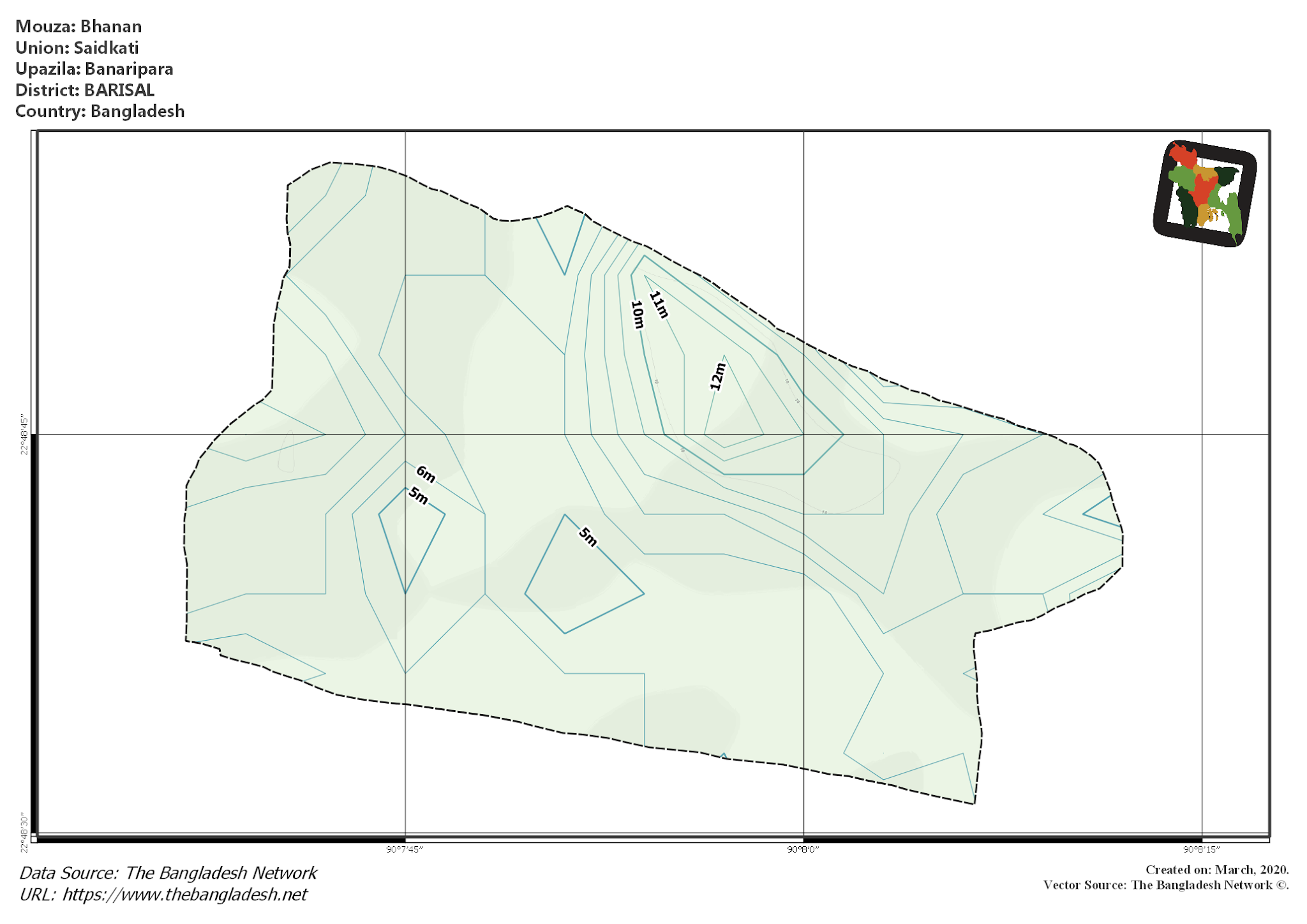 Map of Bhanan Mouza of Banaripara Upazila, BARISAL, Bangladesh.