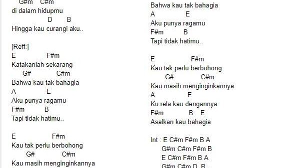 Kunci Gitar Asal Kau Bahagia - Armada | Lirik Lagu Dunia