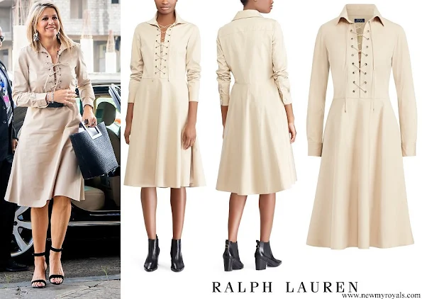 Queen Maxima wore POLO RALPH LAUREN Lace-Up Cotton Poplin Dress