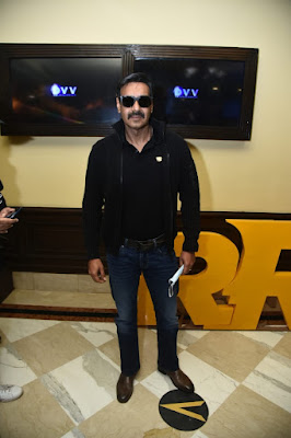 Ajay Devgan snapped during the teaser launch of RRR at PVR plaza in New Delhi