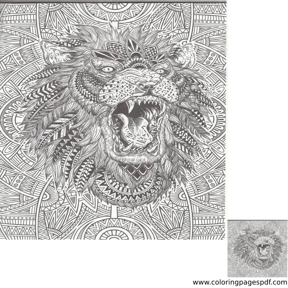 Coloring Page Of A Roaring Lion Mandala
