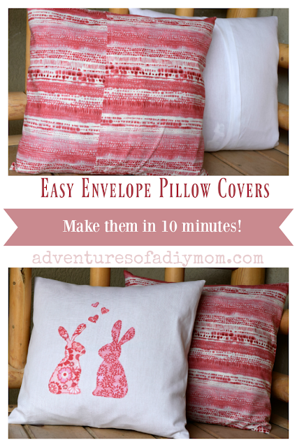 Update your old throw pillows with this quick and easy envelope pillow cover tutorial. In about 10 minutes, you can learn to sew these pillow covers with an envelope closure. Plus learn how to calculate the fabric needed for your pillow size. #envelopepillowcovers #easypillowcovers #sewingcrafts #diypillowcovers #adventuresofadiymom