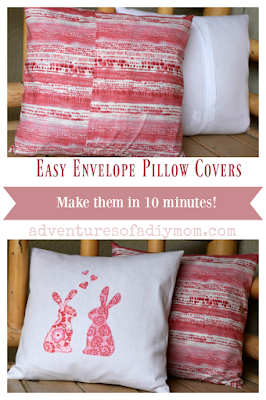 Update your old throw pillows with this quick and easy envelope pillow cover tutorial. In about 10 minutes, you can learn to sew these pillow covers with an envelope closure. Plus learn how to calculate the fabric needed for your pillow size. #envelopepillowcovers #easypillowcovers #sewingcrafts #diypillowcovers #adventuresofadiymom Easy Envelope Pillow Covers