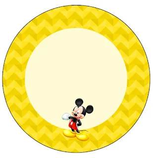 Mickey en Fondo Amarillo con Zigzags y Rojo con Lunares: Toppers para Cupcakes para Imprimir Gratis.
