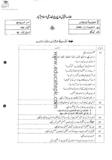 aiou-bed-islamic-studies-past-papers