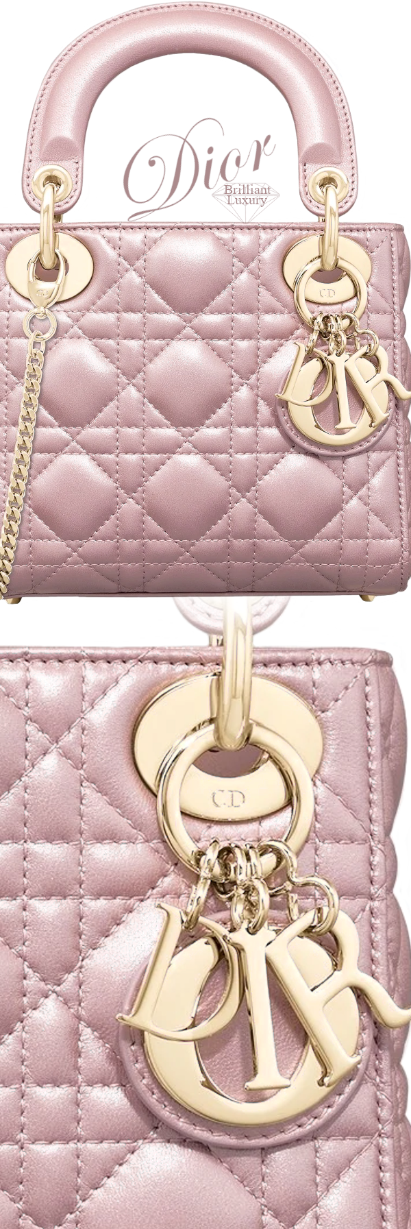 ♦Dior Lady Dior lotus pearly mini cannage stitch top handle bag #dior #bags #brilliantluxury