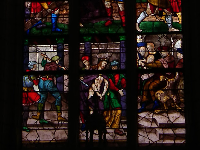 Original 16C stained glass in the church in Montresor, Indre et Loire, France. Photo by Loire Valley Time Travel.