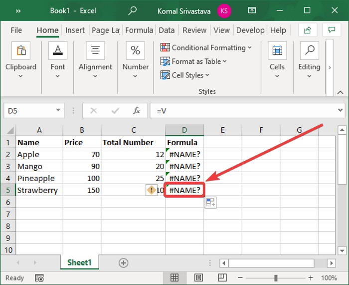 ¿Cómo eliminar #NOMBRE?  Error en Excel