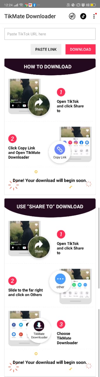 Download Tiktok Videos without Watermark using Tikmate video downloader on android phone
