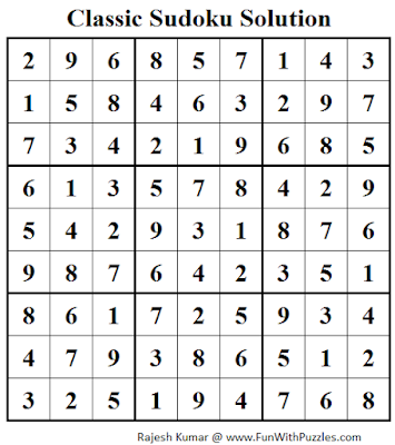 Classic Sudoku (Fun With Sudoku #49) Solution