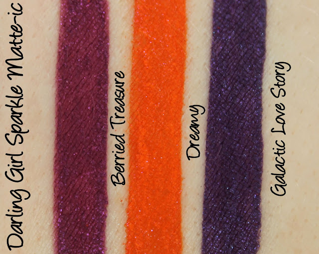 Darling Girl Sparkle Matte-ic Lip Tints - Berried Treasure, Dreamy and Galactic Love Story Swatches & Review