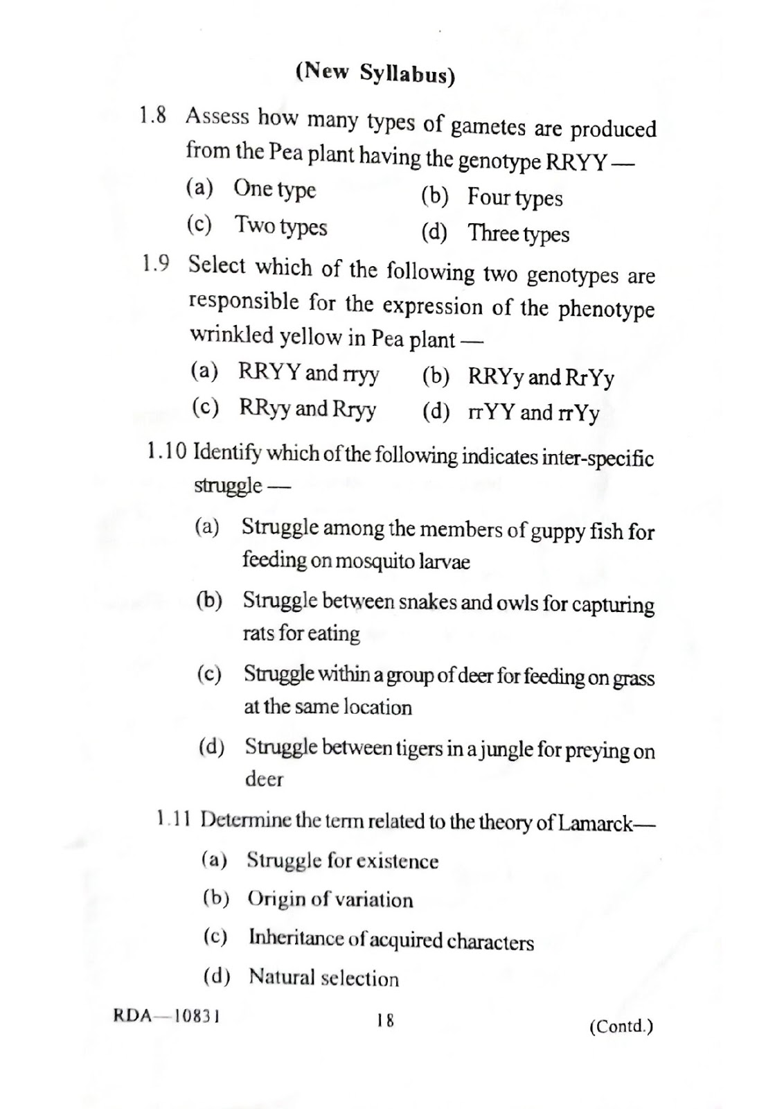 Madhyamik Life Science questions paper 2019