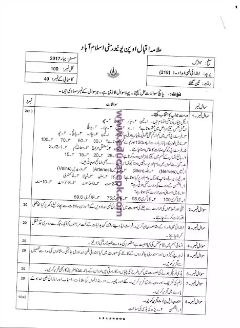 AIOU Past Paper Course Code 238 Matric Level