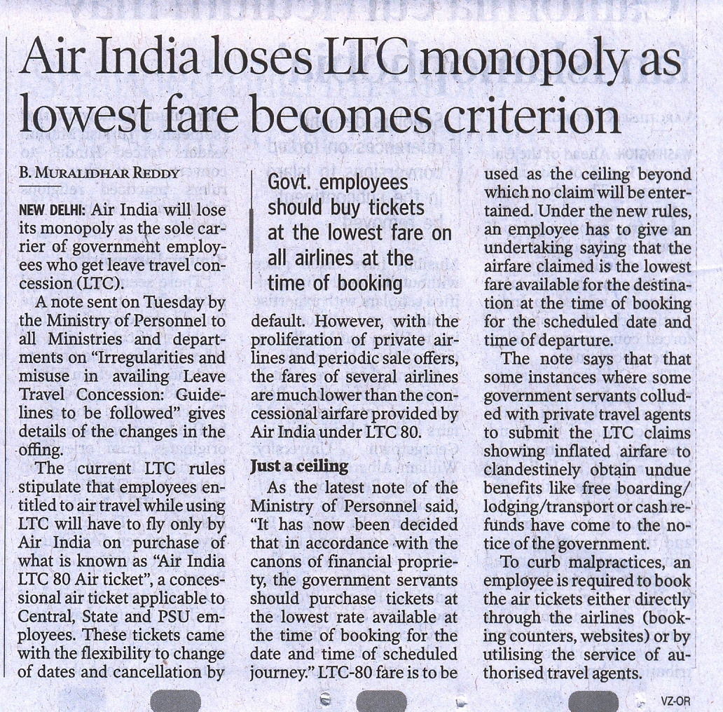Air India Ltc 80 Fare Chart