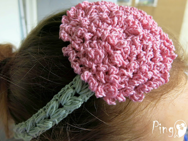 Ruffle Flower Headband crochet pattern by Pingo - The Pink Penguin