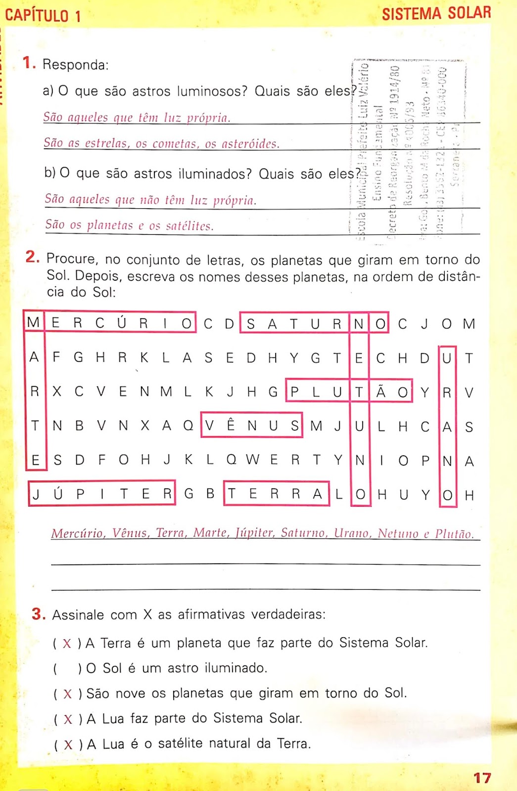 O sistema solar 4º ano Hora de Colorir Atividades escolares