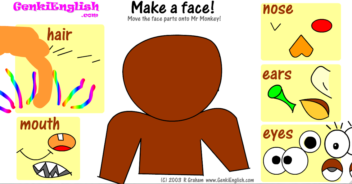 He s got nose. Make a face. Генки Инглиш. Face Parts. Make a face game.