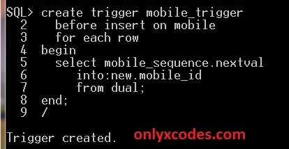 create trigger in oracle SQL command line