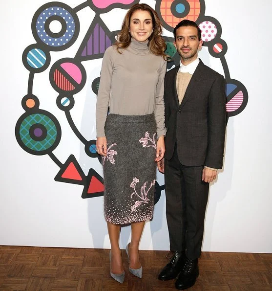 Queen Rania attended Business of Fashion's Voices conference at Soho Campus. wore Fendi skirt and pumps