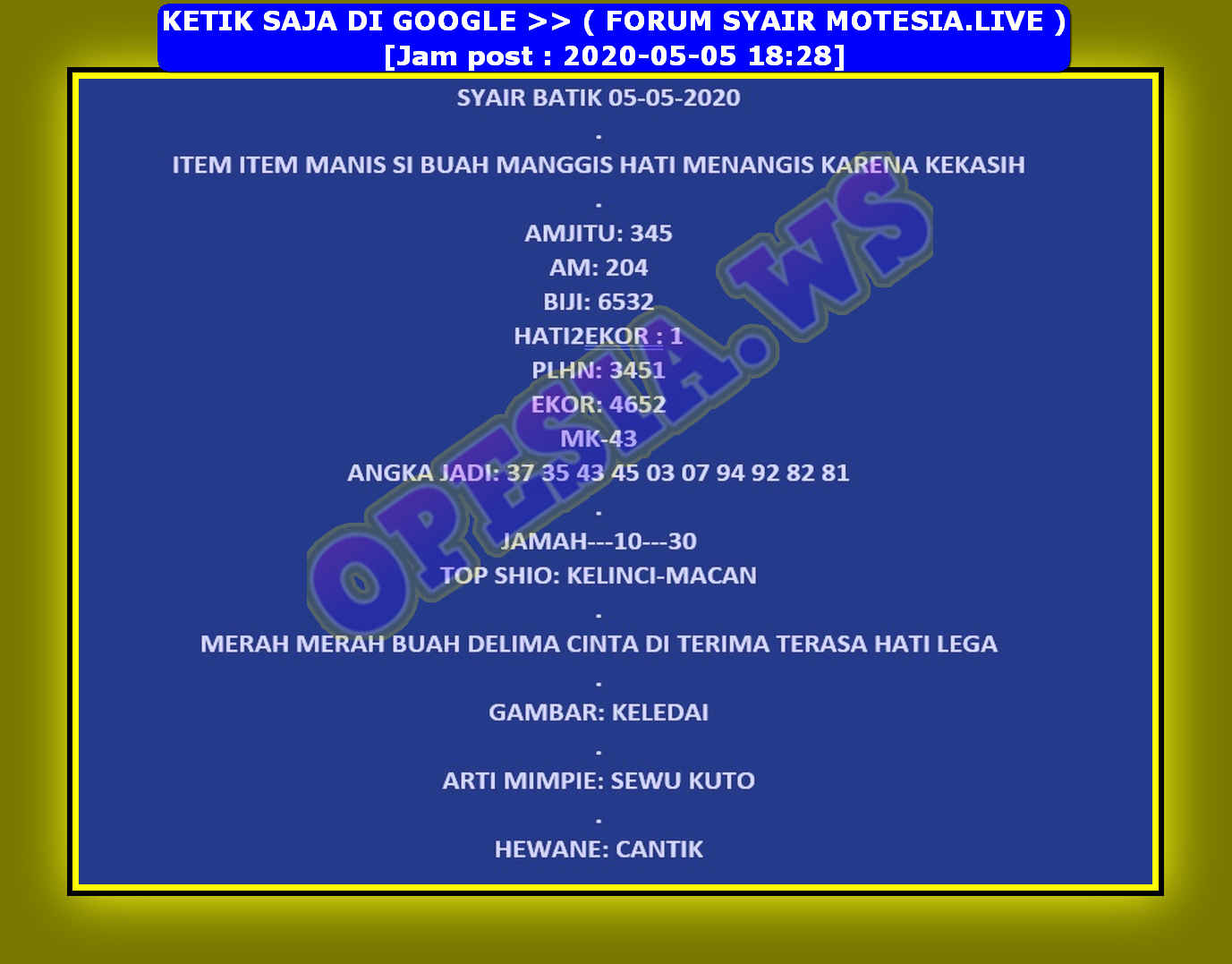 1 New Message Kode Syair Hongkong 5 Mei 2020 Forum Syair Togel Hongkong Singapura Sydney