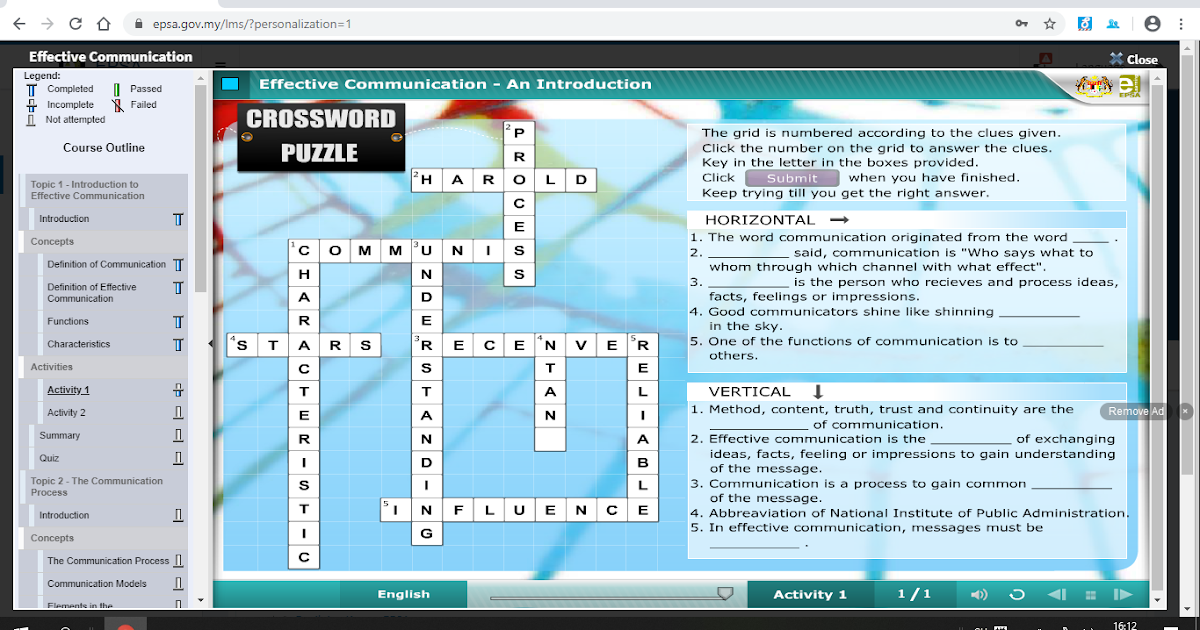 Jawapan [EPSA] Effective CommunicationCrossword Puzzle  彭先生教室