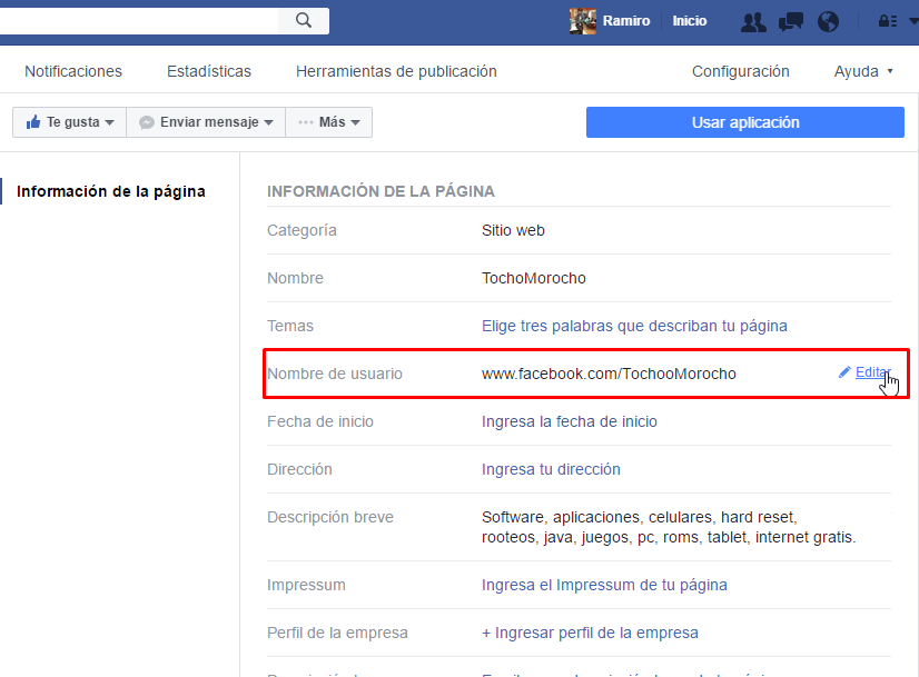 Cómo cambiar URL página de Facebook