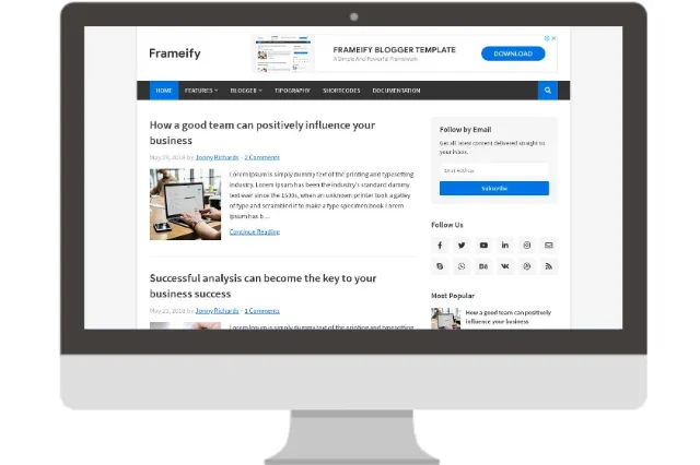 Frameify Blogger Template Premium Version Free Download