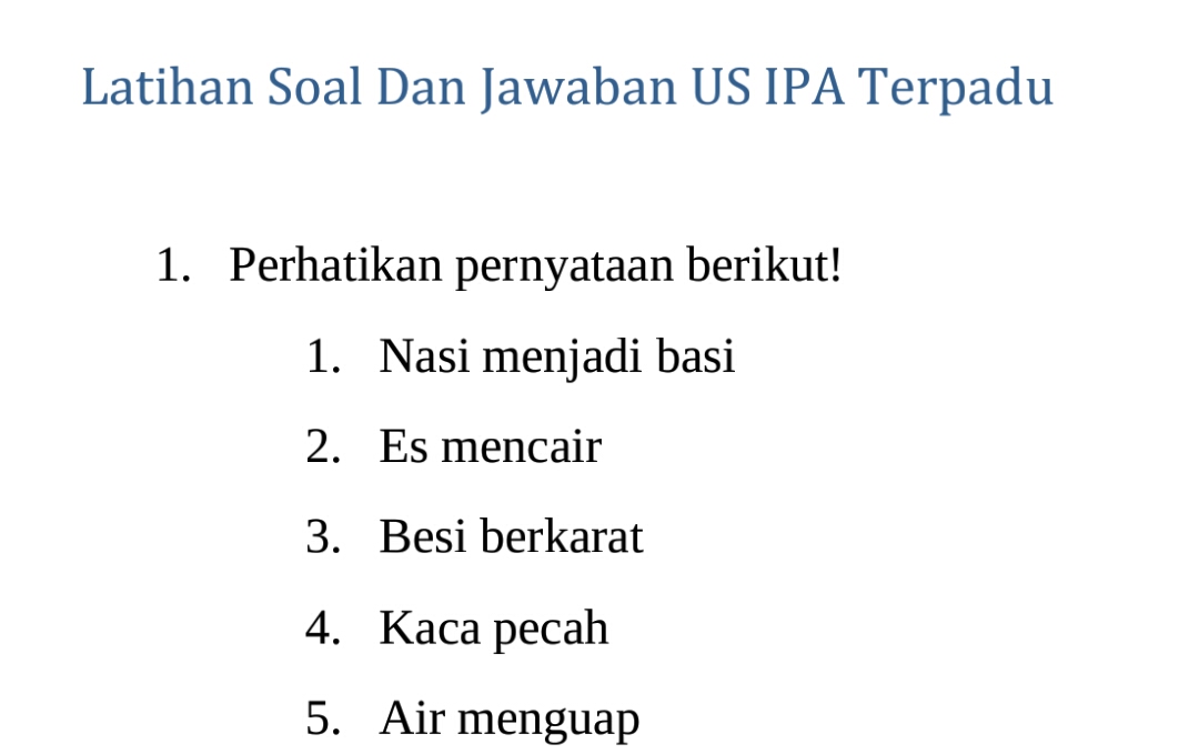Latihan Soal Dan Jawaban Us Ipa Terpadu Mukhlas Com