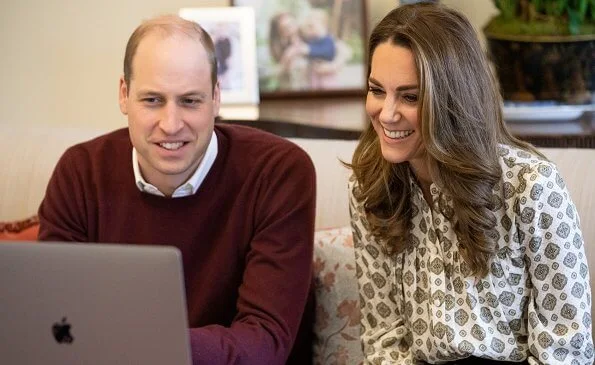 Kate Middleton, Duchess of Cambridge wore a new silk-blend jacquard blouse from Michael Kors