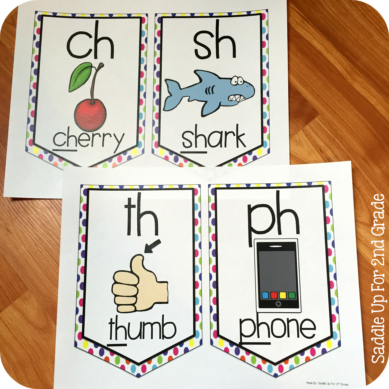 Polka Dot Brights Phonics Pennants by Saddle Up For 2nd Grade