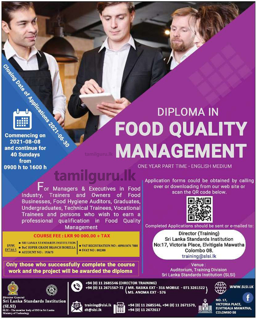 Diploma in Food Quality Management  2021 - Sri Lanka Standards Institute