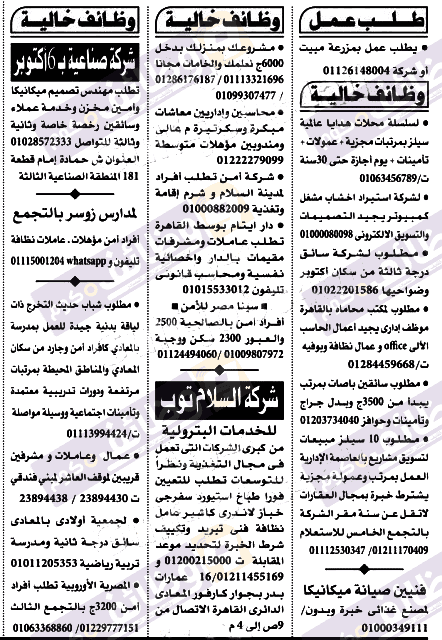 وظائف أهرام الجمعة 16 اغسطس 16/8/2019 على موقع وظائف دوت كوم وظائف أهرام الجمعة 16 اغسطس 16/8/2019 على موقع وظائف دوت كوم
