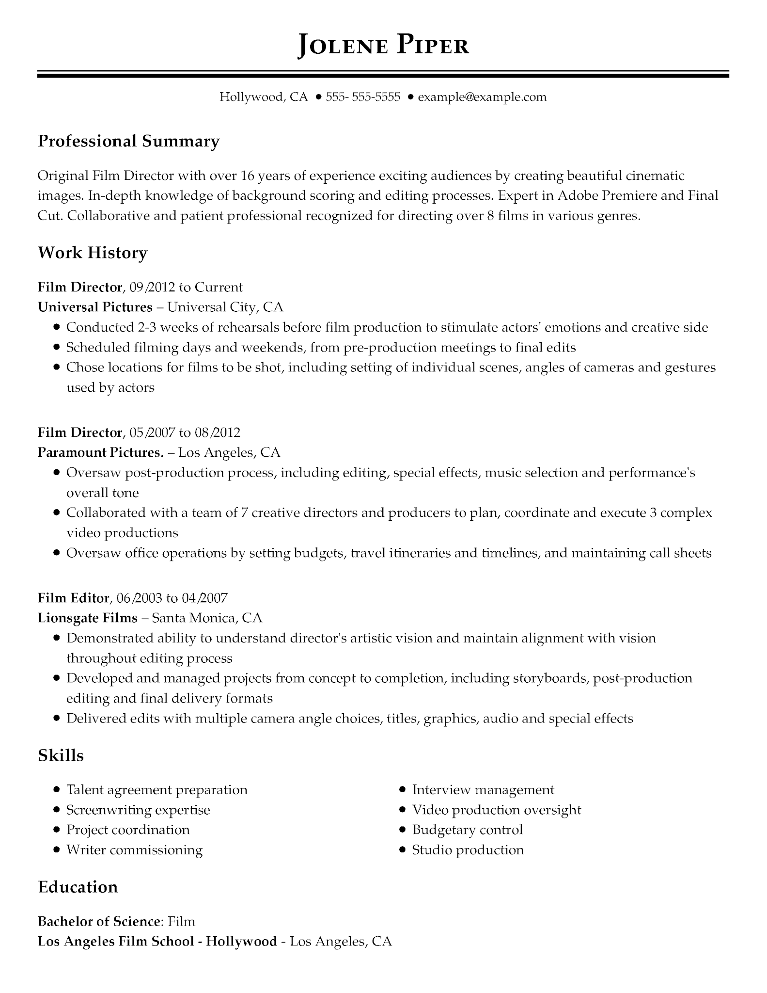Resume Career Summary Example - 11 Amazing Media Entertainment Resume Examples Livecareer 