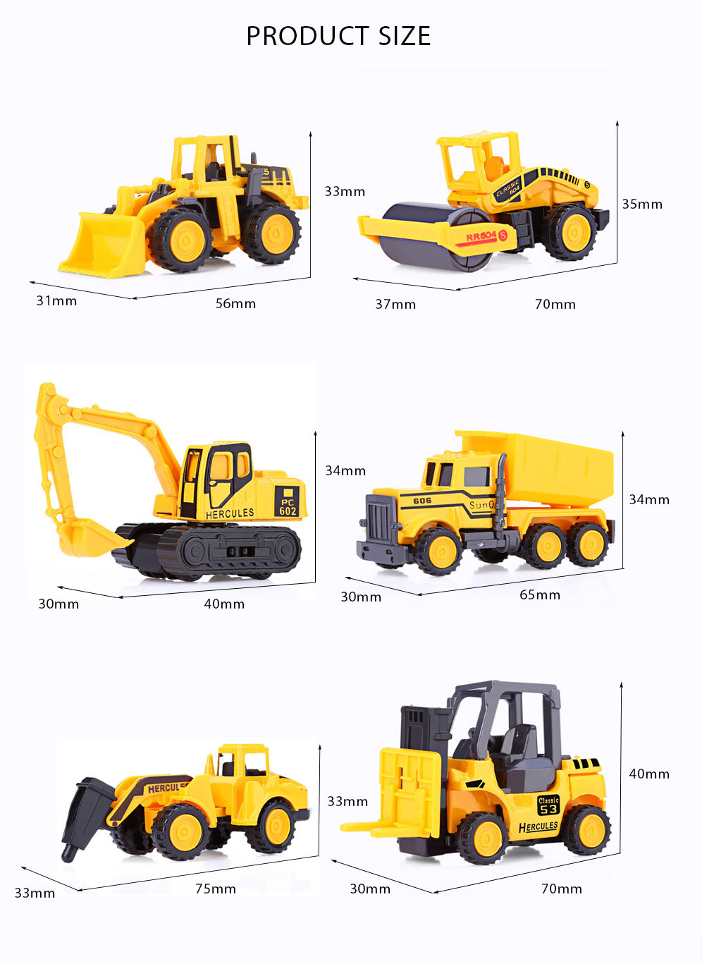 6 Unit Model Kenderaan Jentera Berat Mini Klasik New Baru