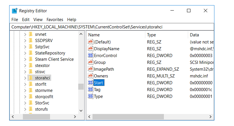 как включить ahci в windows 10